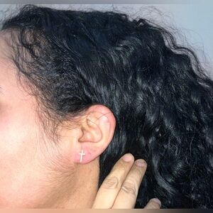 10K Gold Cubic Zirconia Cross Stud Earrings
